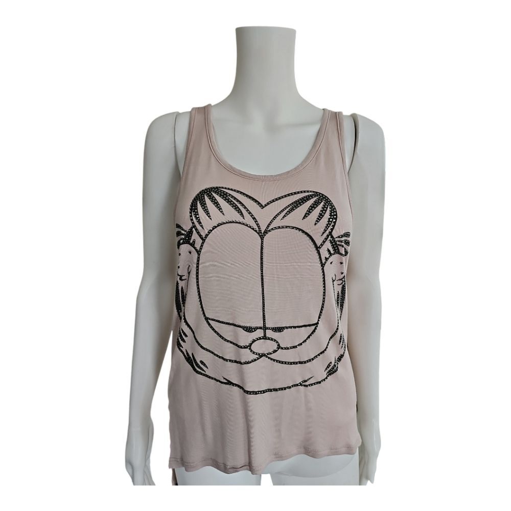 Garfield Cat Graphic Rhinestone Hi Lo Tank Size Small